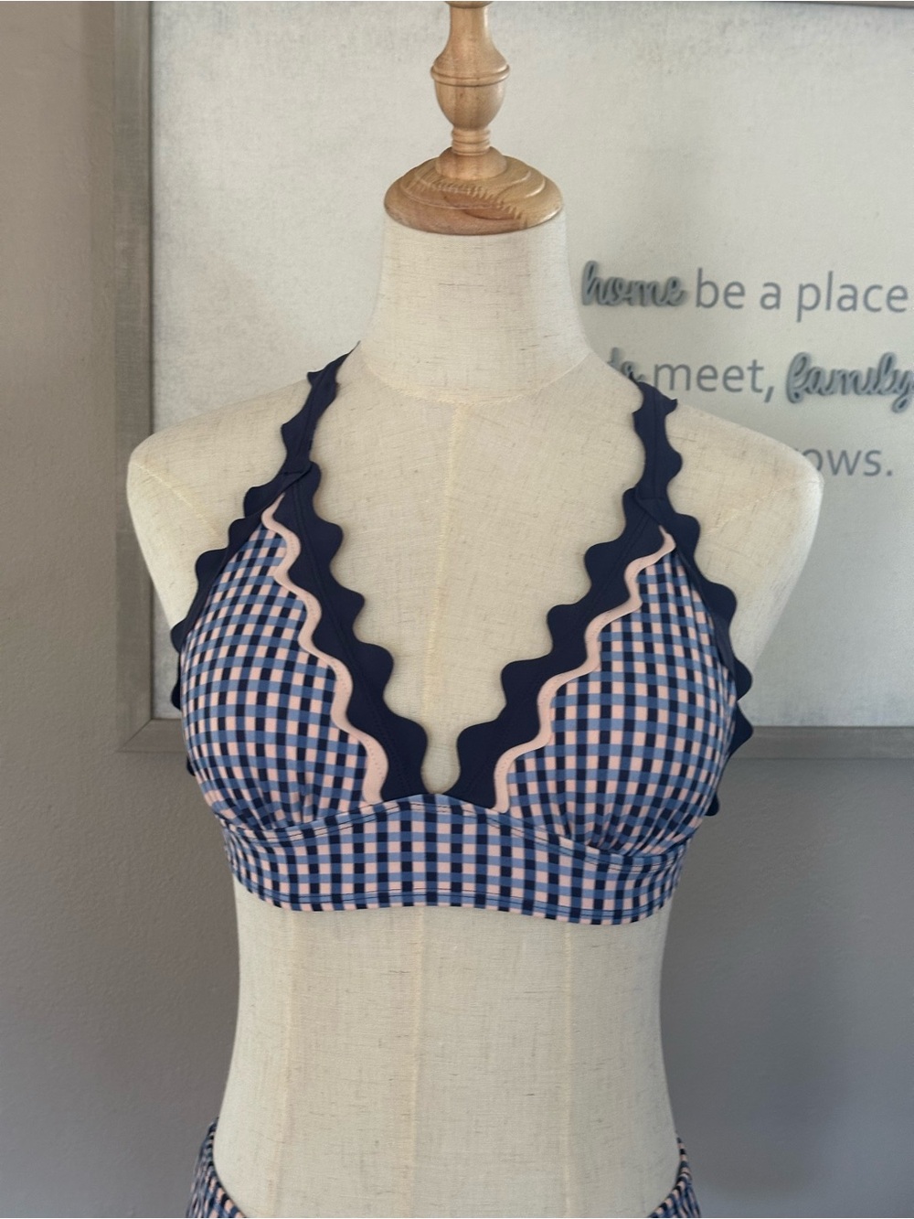 Xhilaration Navy and White Gingham Bikini with Scallop Trim - Picture 3 of 11